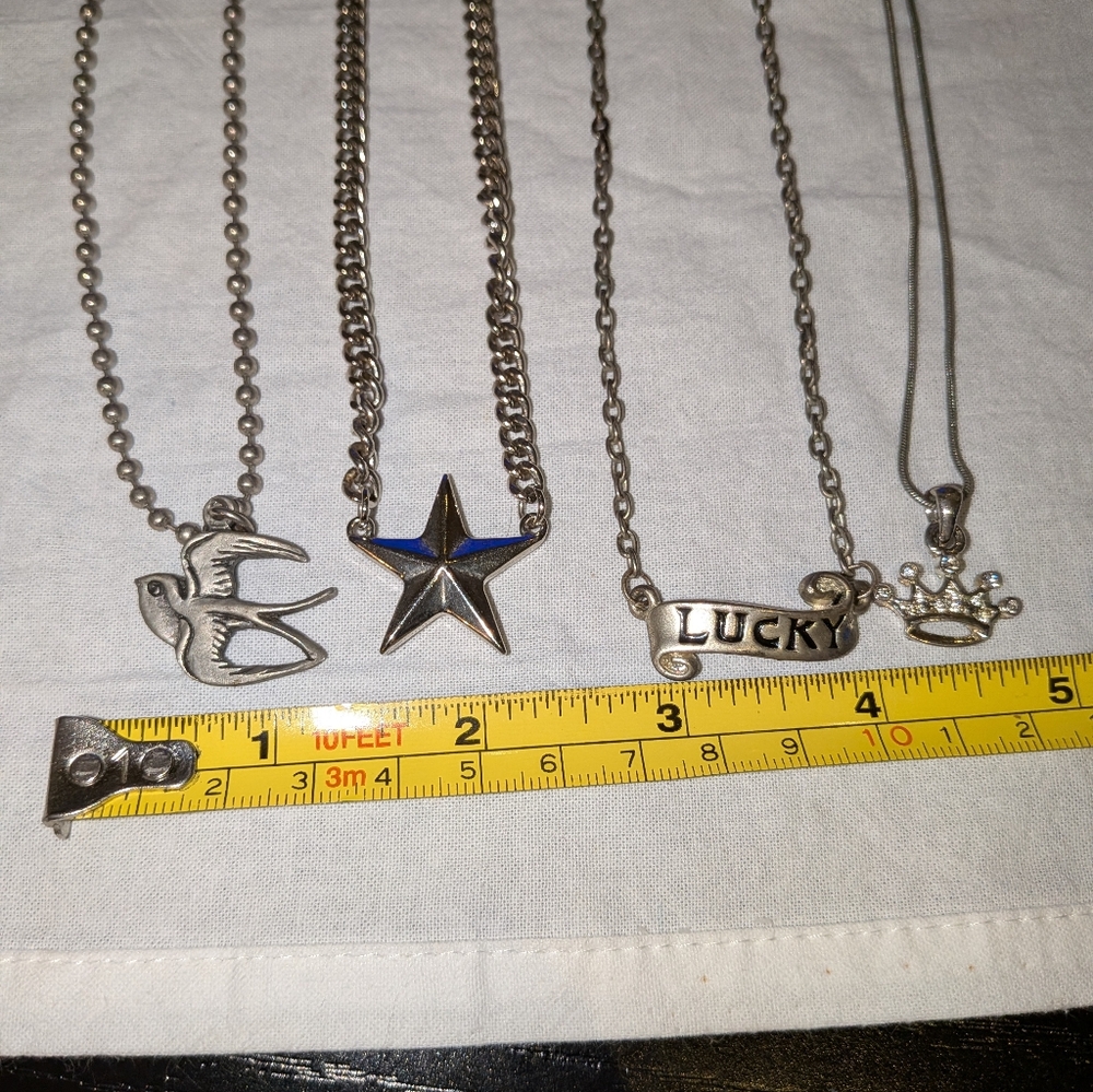 Four Vintage Silver Necklaces! Star, Bird, Crown, Lucky Y2K, 90s, Nostalgic
